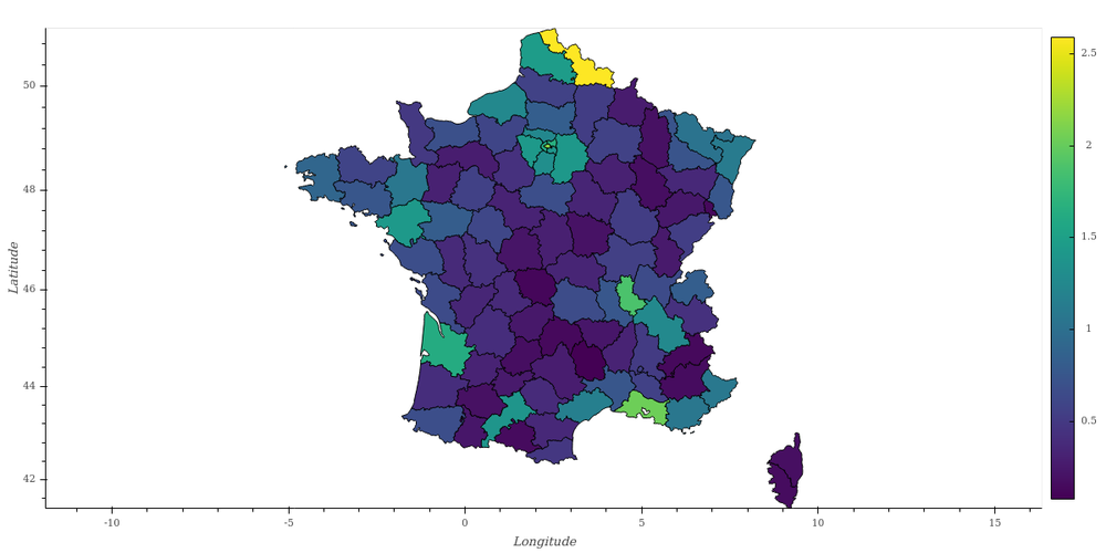 choropleth map of the french population, by department